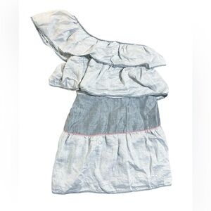 Thread Social One Shoulder Gray Linen Blend Ruffle One Shoulder Dress Size 6